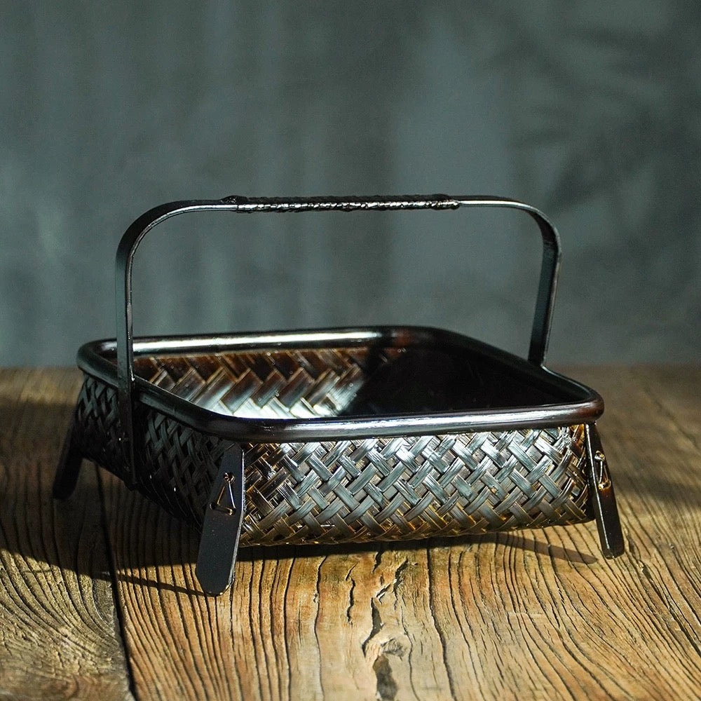 Handcrafted Bamboo Storage Basket for Tea Sets and Fruits
