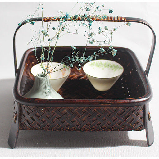 Handcrafted Bamboo Storage Basket for Tea Sets and Fruits