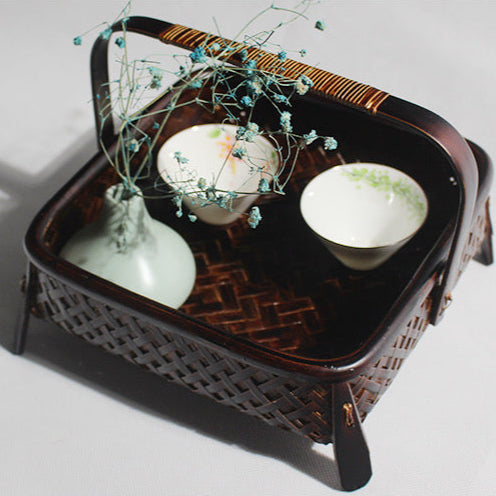 Handcrafted Bamboo Storage Basket for Tea Sets and Fruits