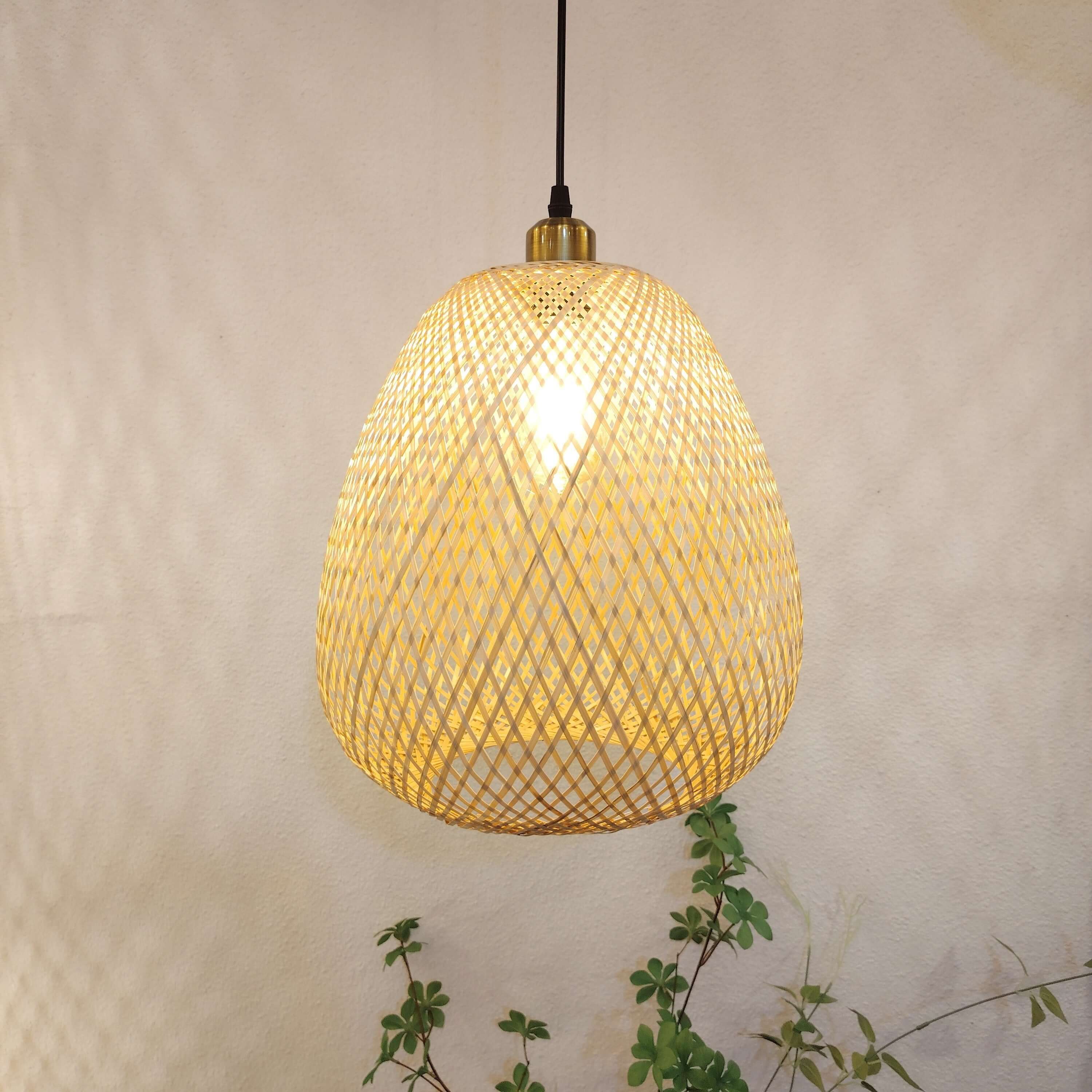 Handwoven Bamboo Pendant Light - Modern Art Deco Style