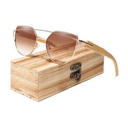 Eco-Friendly Bamboo Cat Eye Sunglasses with Brown Gradient Lenses - Retro Chic