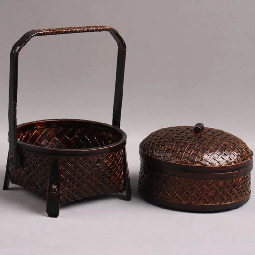 Handmade Bamboo Tea Set Storage Box - Eco-Friendly Chinese Basket