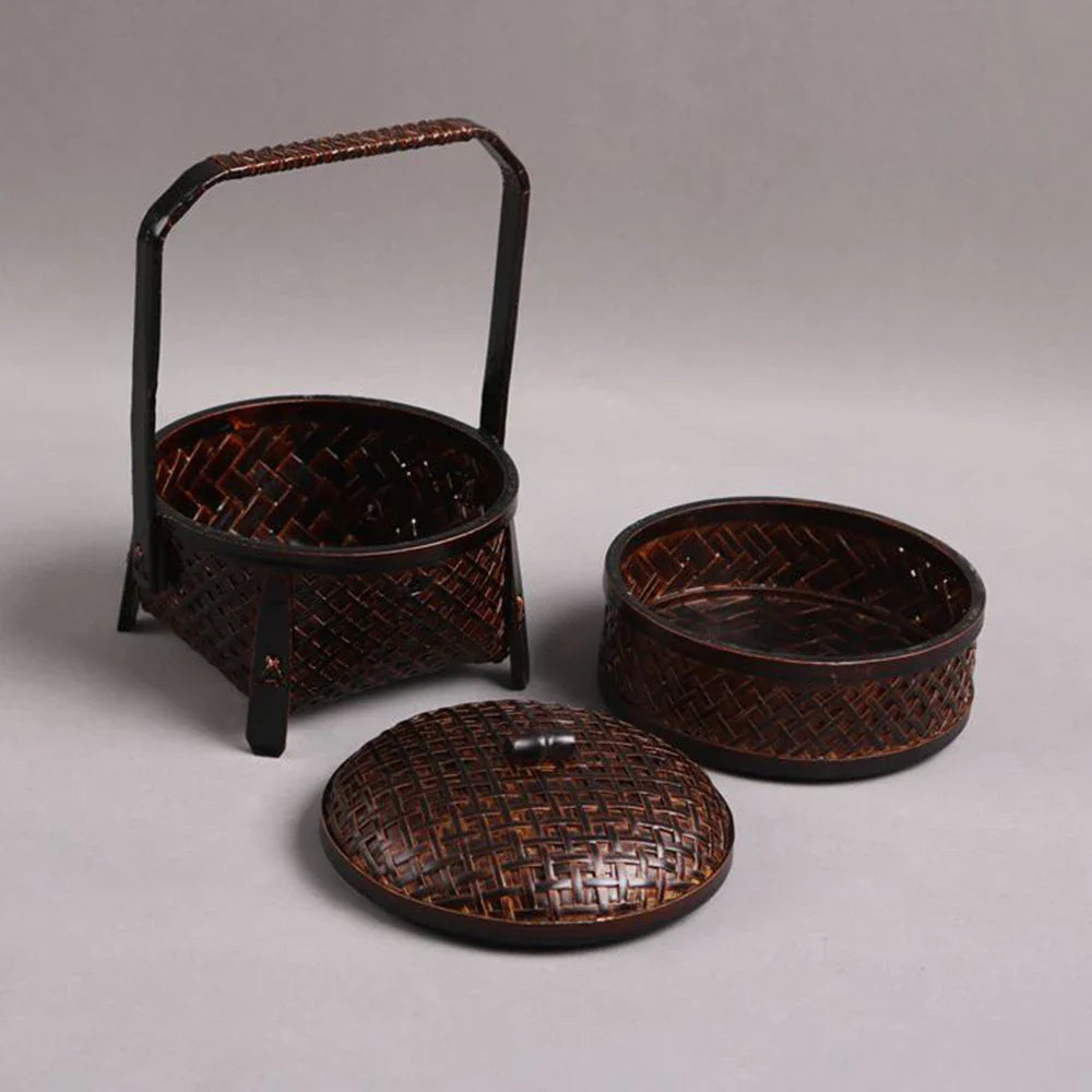 Handmade Bamboo Tea Set Storage Box - Eco-Friendly Chinese Basket