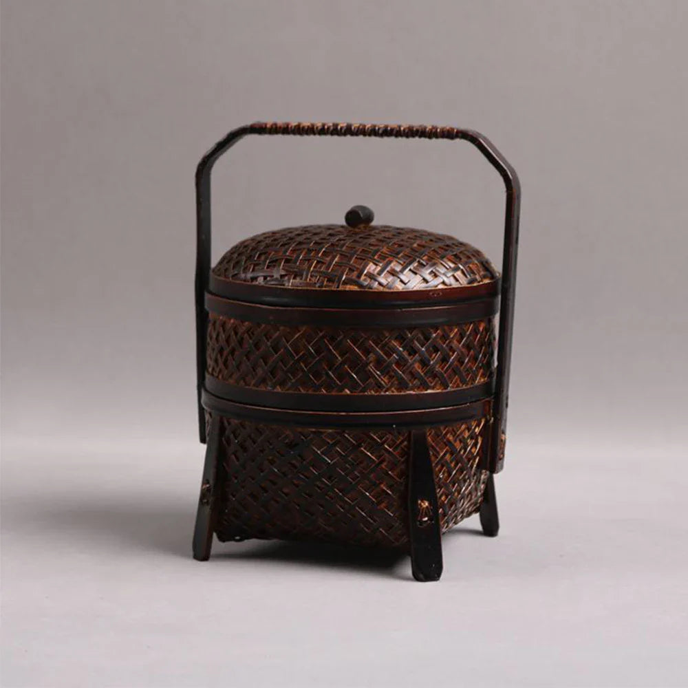 Handmade Bamboo Tea Set Storage Box - Eco-Friendly Chinese Basket