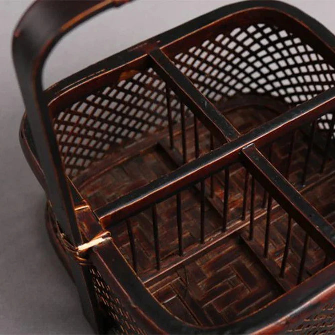 Handmade Bamboo Tea Set Storage Box - Eco-Friendly Chinese Basket