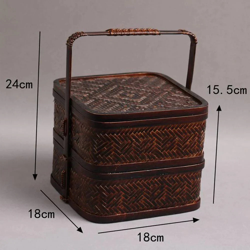 Handmade Bamboo Tea Set Storage Box - Eco-Friendly Chinese Basket