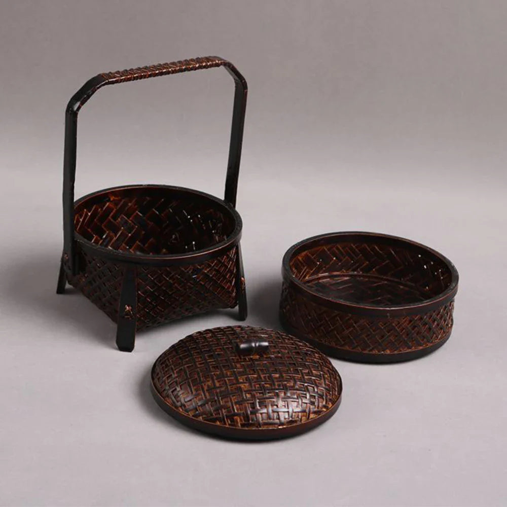 Handmade Bamboo Tea Set Storage Box - Eco-Friendly Chinese Basket