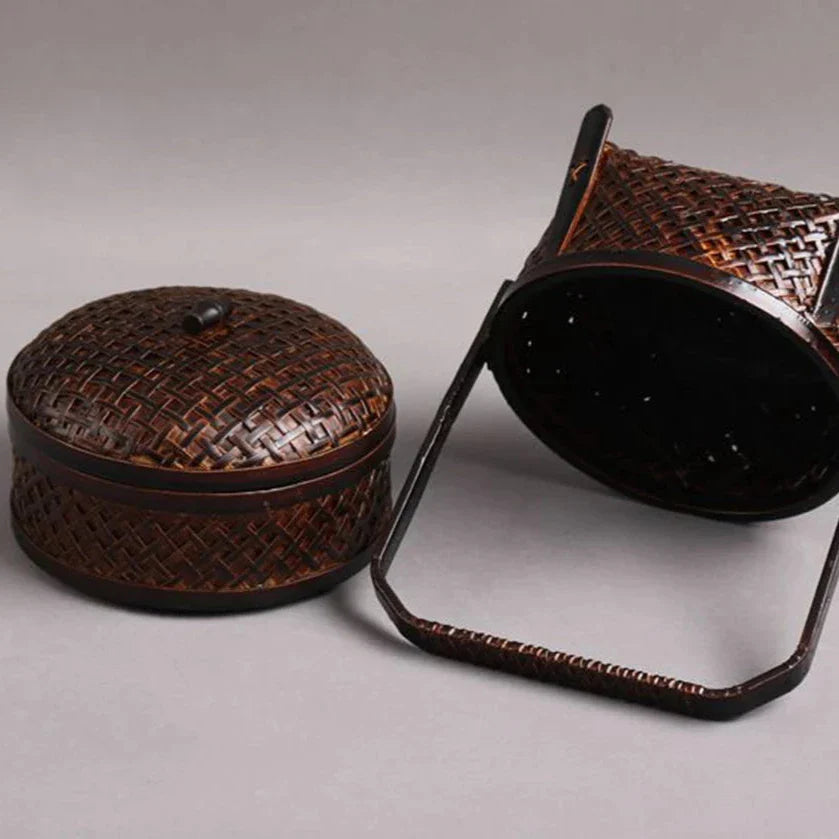 Handmade Bamboo Tea Set Storage Box - Eco-Friendly Chinese Basket
