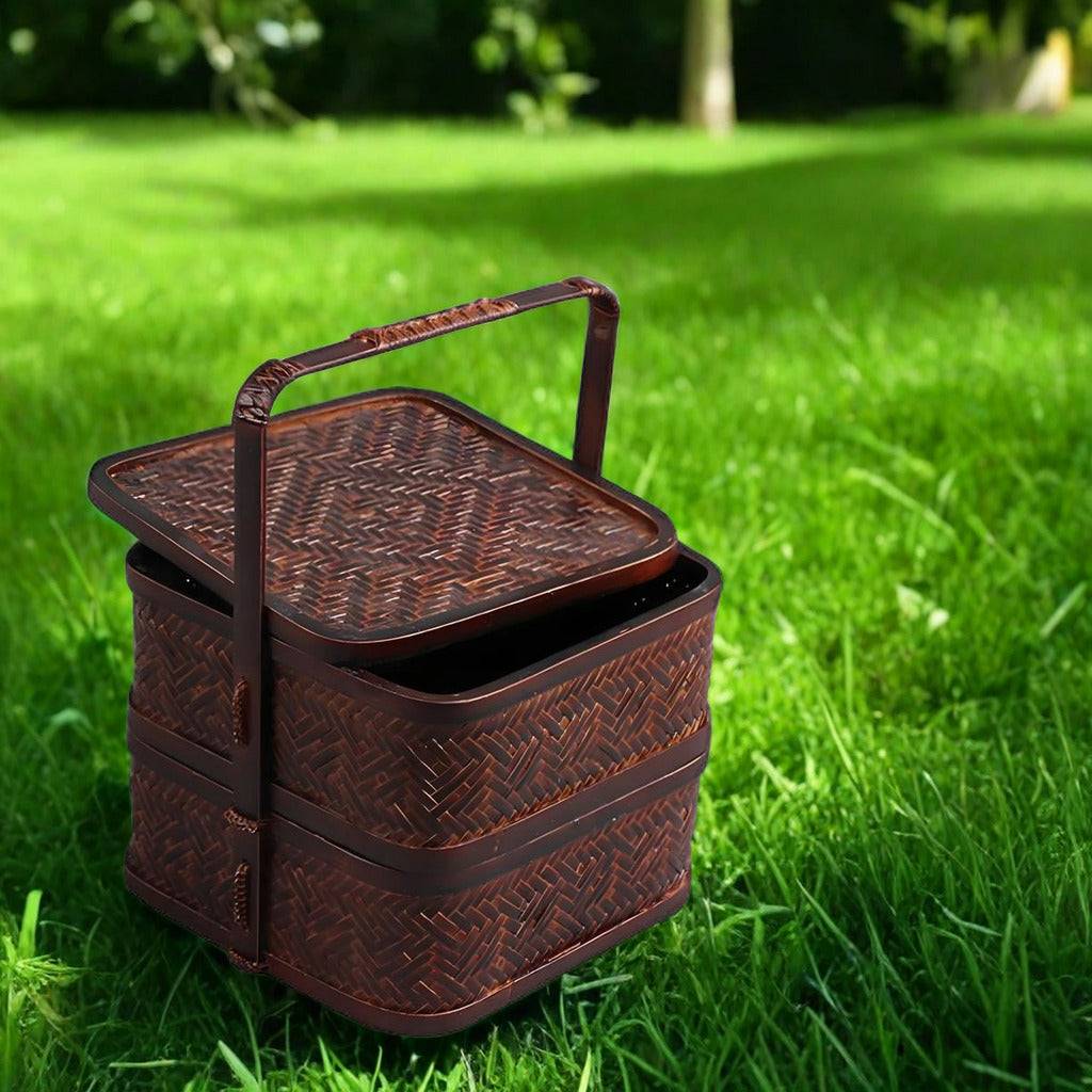 Handmade Bamboo Tea Set Storage Box - Eco-Friendly Chinese Basket