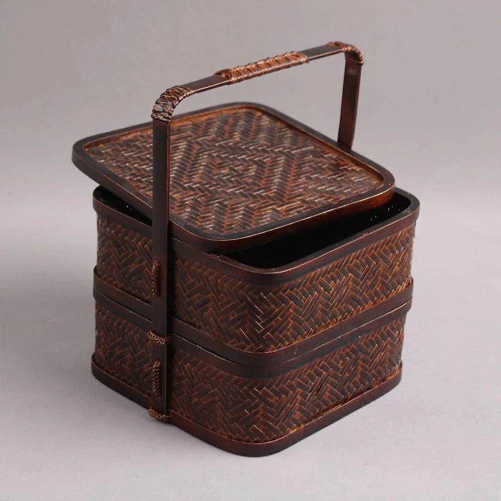 Handmade Bamboo Tea Set Storage Box - Eco-Friendly Chinese Basket