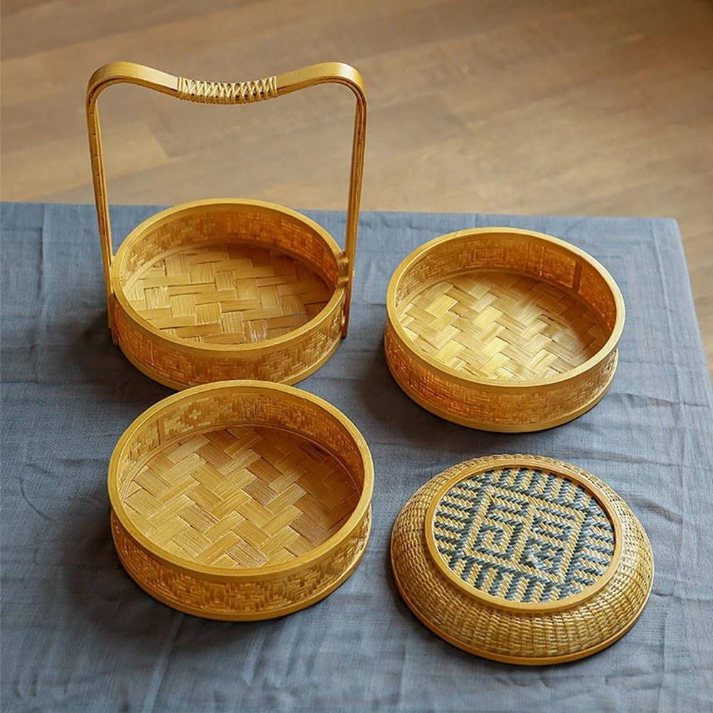 3-Tier Handwoven Bamboo Basket - Versatile Organizer