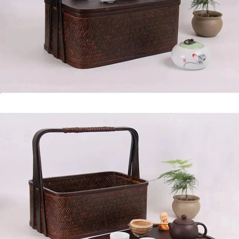 Natural Bamboo Tea Set Storage Basket & Travel Container