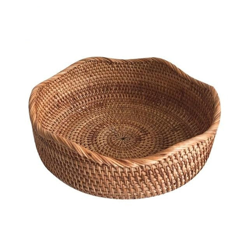 Handmade Rattan Bread Baskets Round Wicker Fruit Serving Storage Bowls, Natural Woven Decorative Kitchen Counter Organizing