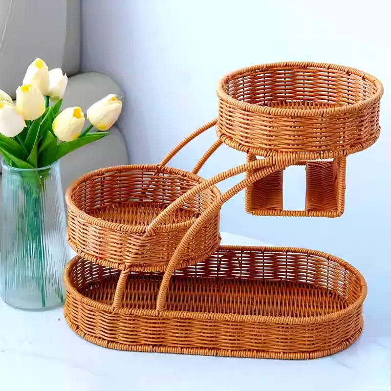 Rattan fruit rack creative multi-layer fruit basket Chinese style living room placed dry fruit plate afternoon tea tray