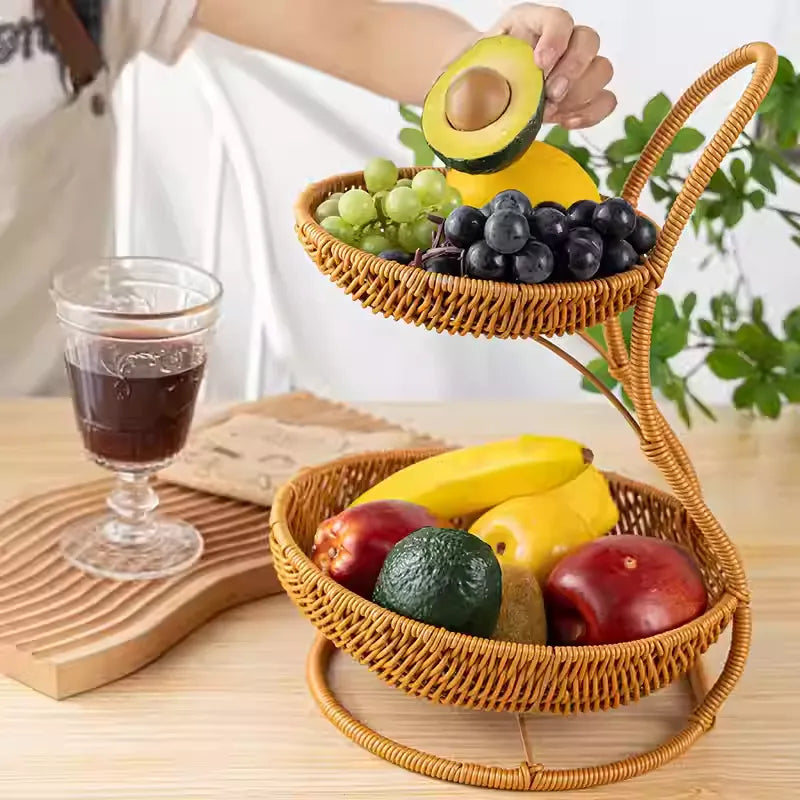 Rattan fruit rack creative multi-layer fruit basket Chinese style living room placed dry fruit plate afternoon tea tray