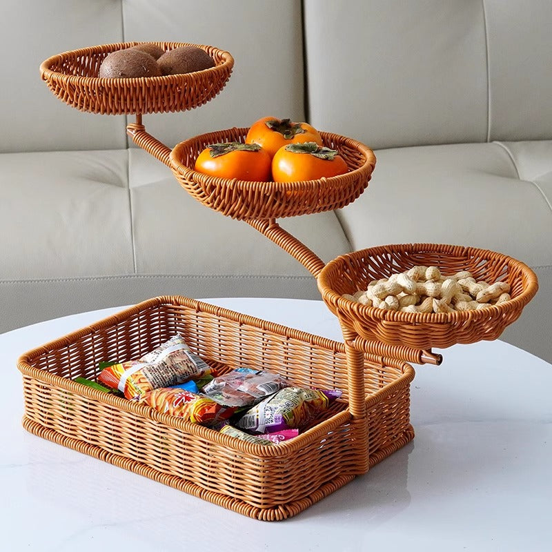 Rattan fruit rack creative multi-layer fruit basket Chinese style living room placed dry fruit plate afternoon tea tray