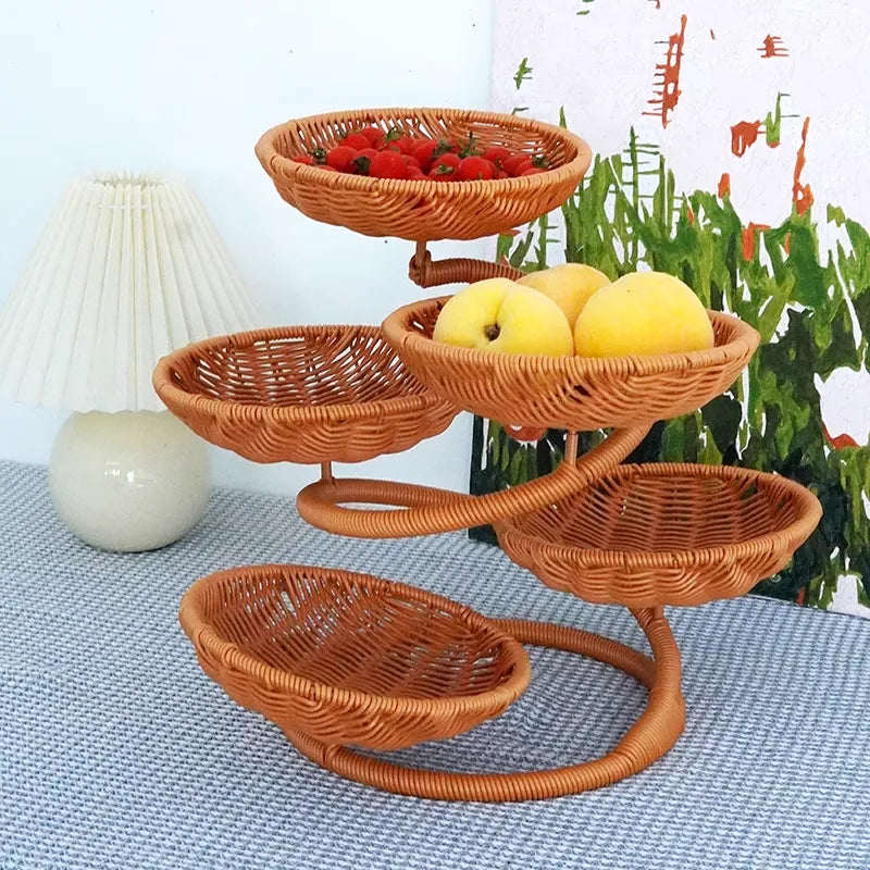 Rattan fruit rack creative multi-layer fruit basket Chinese style living room placed dry fruit plate afternoon tea tray