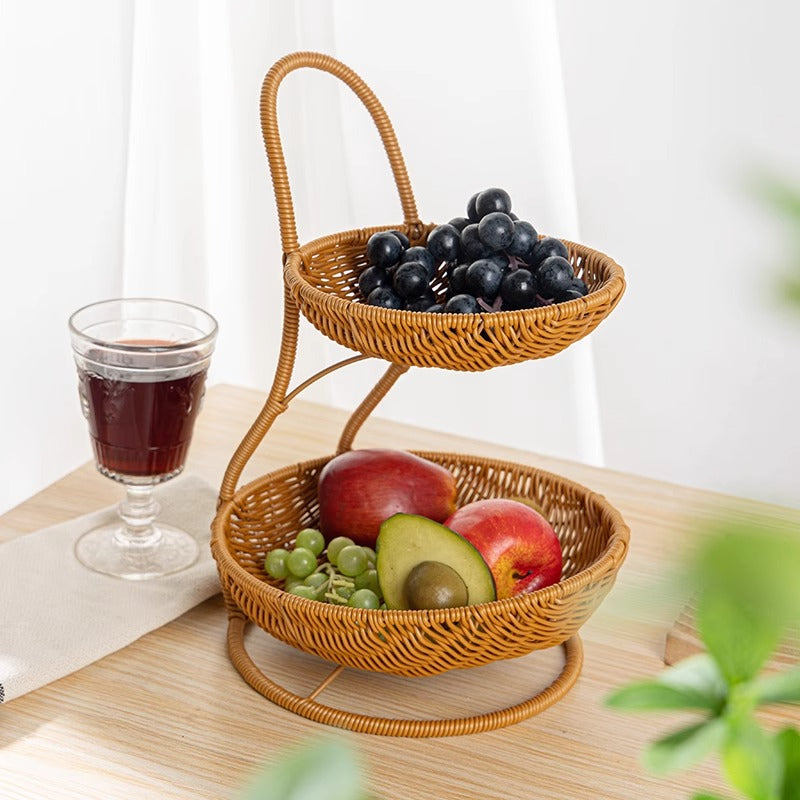 Rattan fruit rack creative multi-layer fruit basket Chinese style living room placed dry fruit plate afternoon tea tray