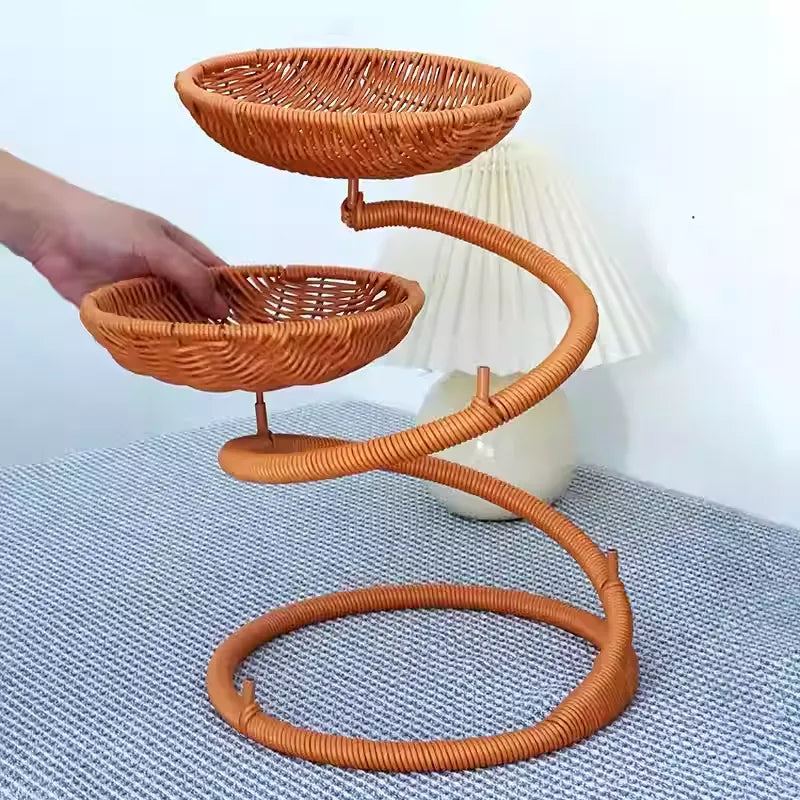 Rattan fruit rack creative multi-layer fruit basket Chinese style living room placed dry fruit plate afternoon tea tray