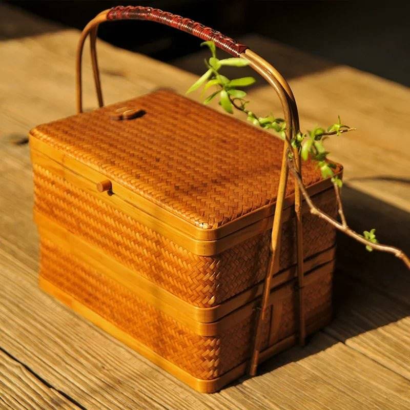 Bamboo Double-Layer Storage Basket