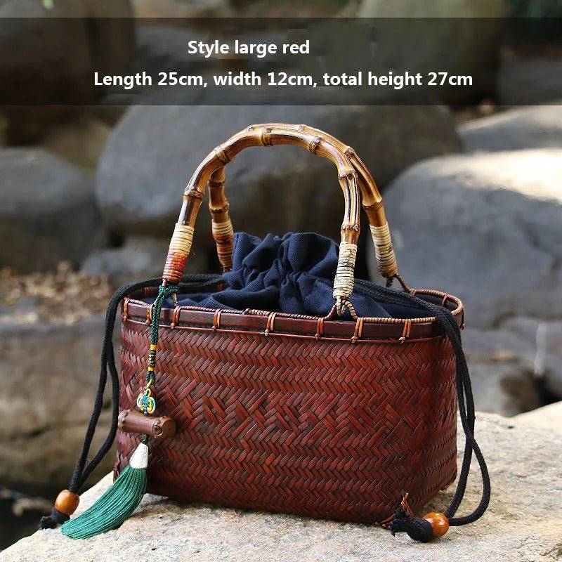 Handcrafted Bamboo Mini Tote - Traditional Chinese Style