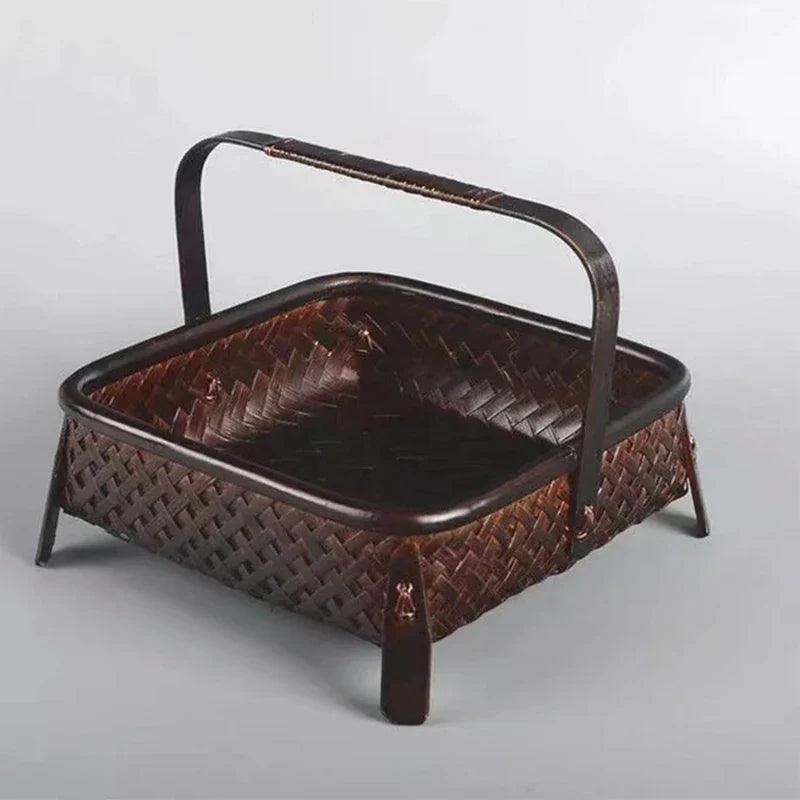 Handcrafted Bamboo Storage Basket for Tea Sets and Fruits