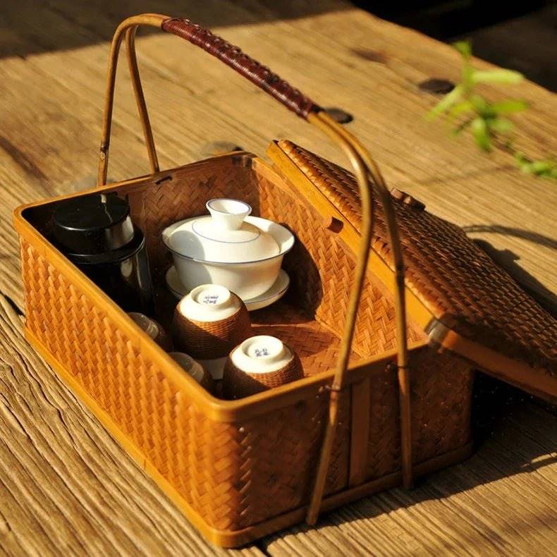 Bamboo Double-Layer Storage Basket