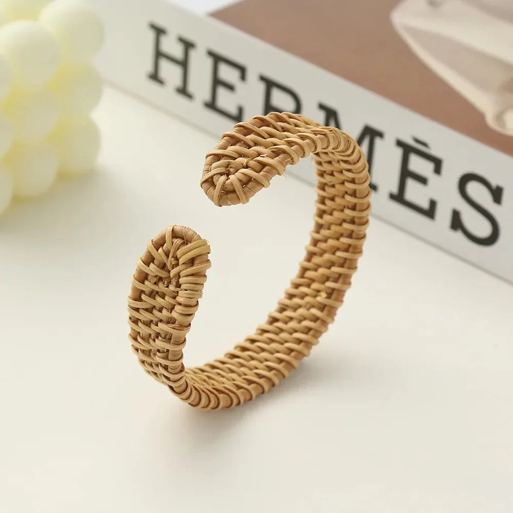 Handmade Bamboo and Rattan Weave Bangles Bracelet