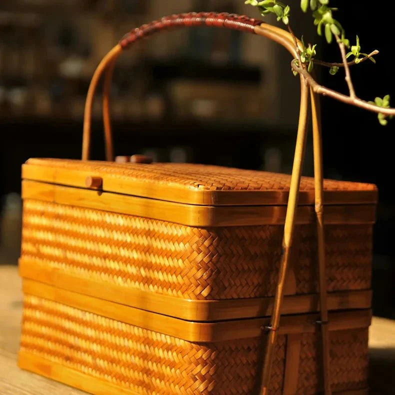 Bamboo Double-Layer Storage Basket