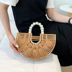 Handmade Bamboo Half-Moon Crossbody Bag