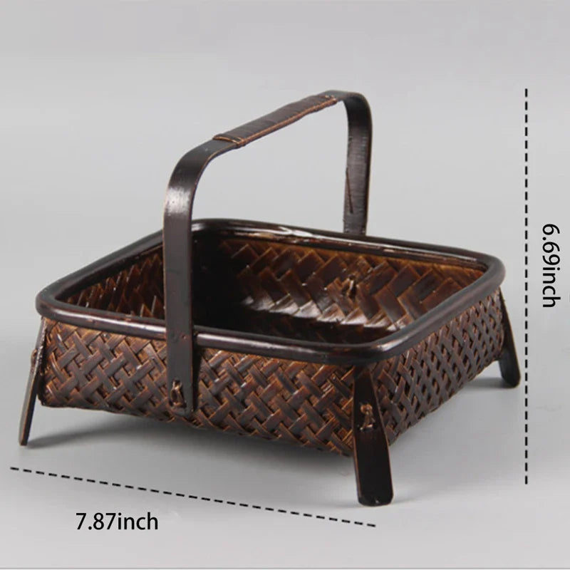 Handcrafted Bamboo Storage Basket for Tea Sets and Fruits