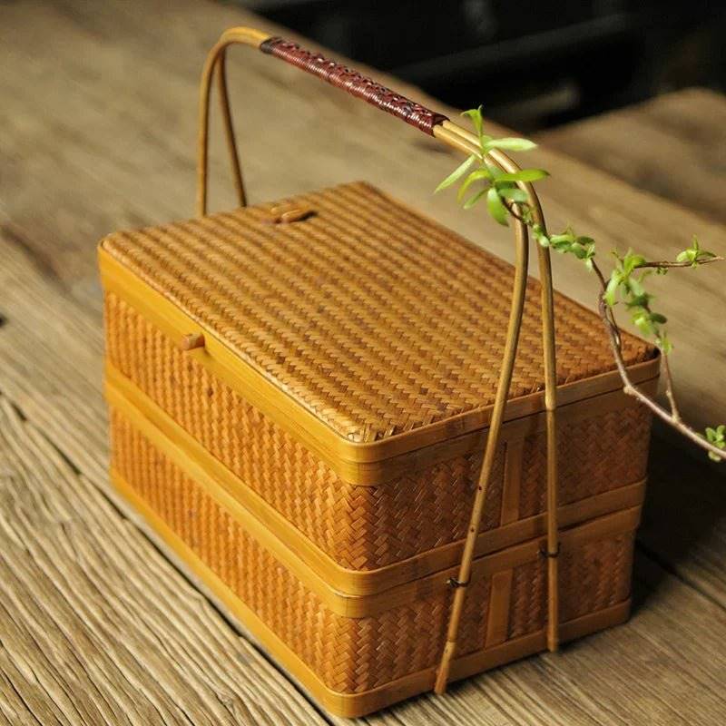 Bamboo Double-Layer Storage Basket