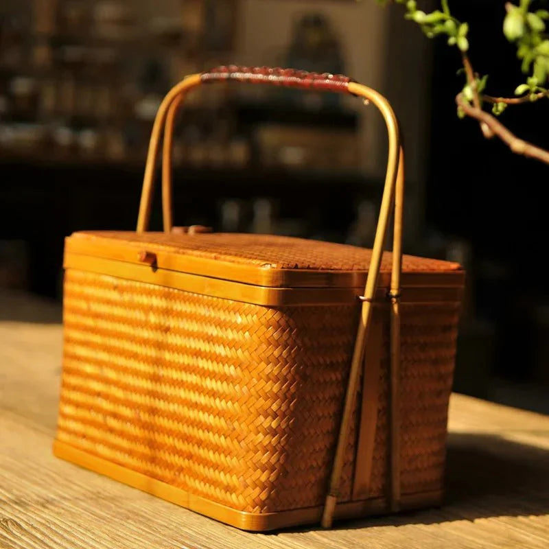 Bamboo Double-Layer Storage Basket