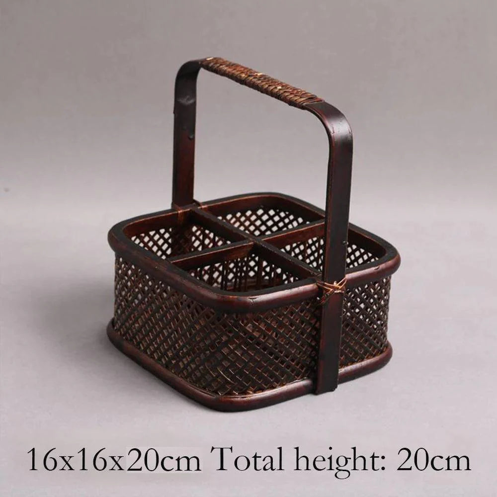 Handmade Bamboo Tea Set Storage Box - Eco-Friendly Chinese Basket